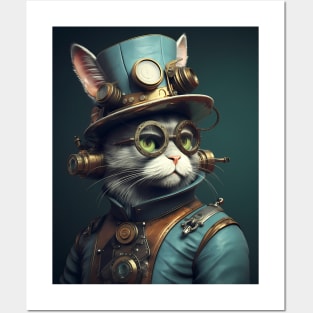 Stylish Steampunk Cat Posters and Art